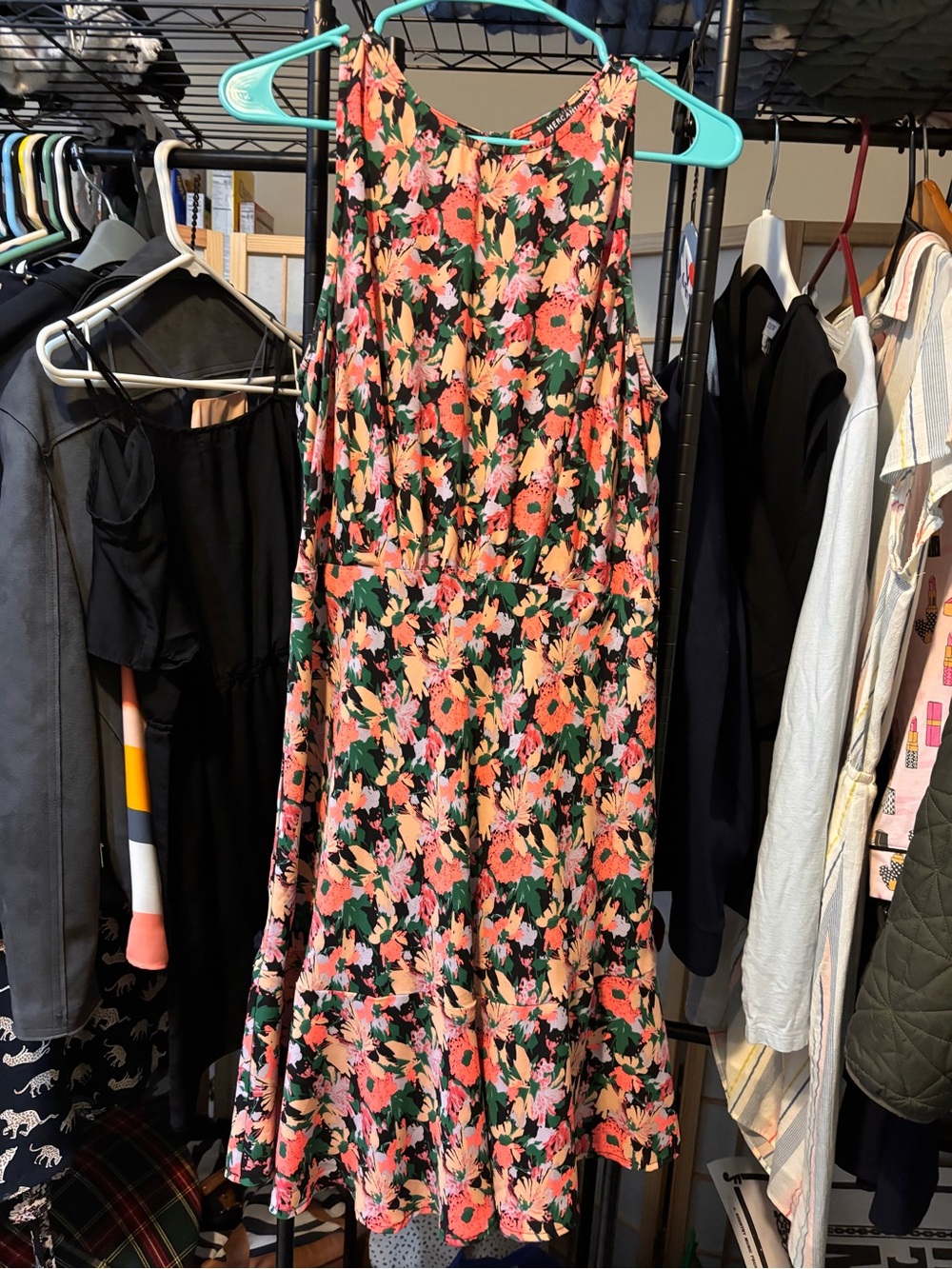 J. Crew Factory Pink Coral Floral Sleeveless Midi Dress